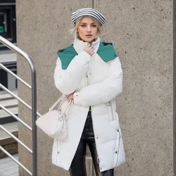 YJKDYK 2024 inverno giacca da donna femminile contrasto con cappuccio lungo parka cappotti da donna addensare giacca di cotone caldo per cappotti da donna