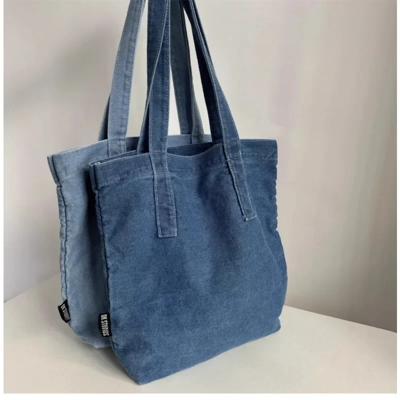 

Original Version Classic Solid Color Backpack Korean Style Men Women Zipper Single Shoulder Canvas Blue Cowboy Wash Commute Bag