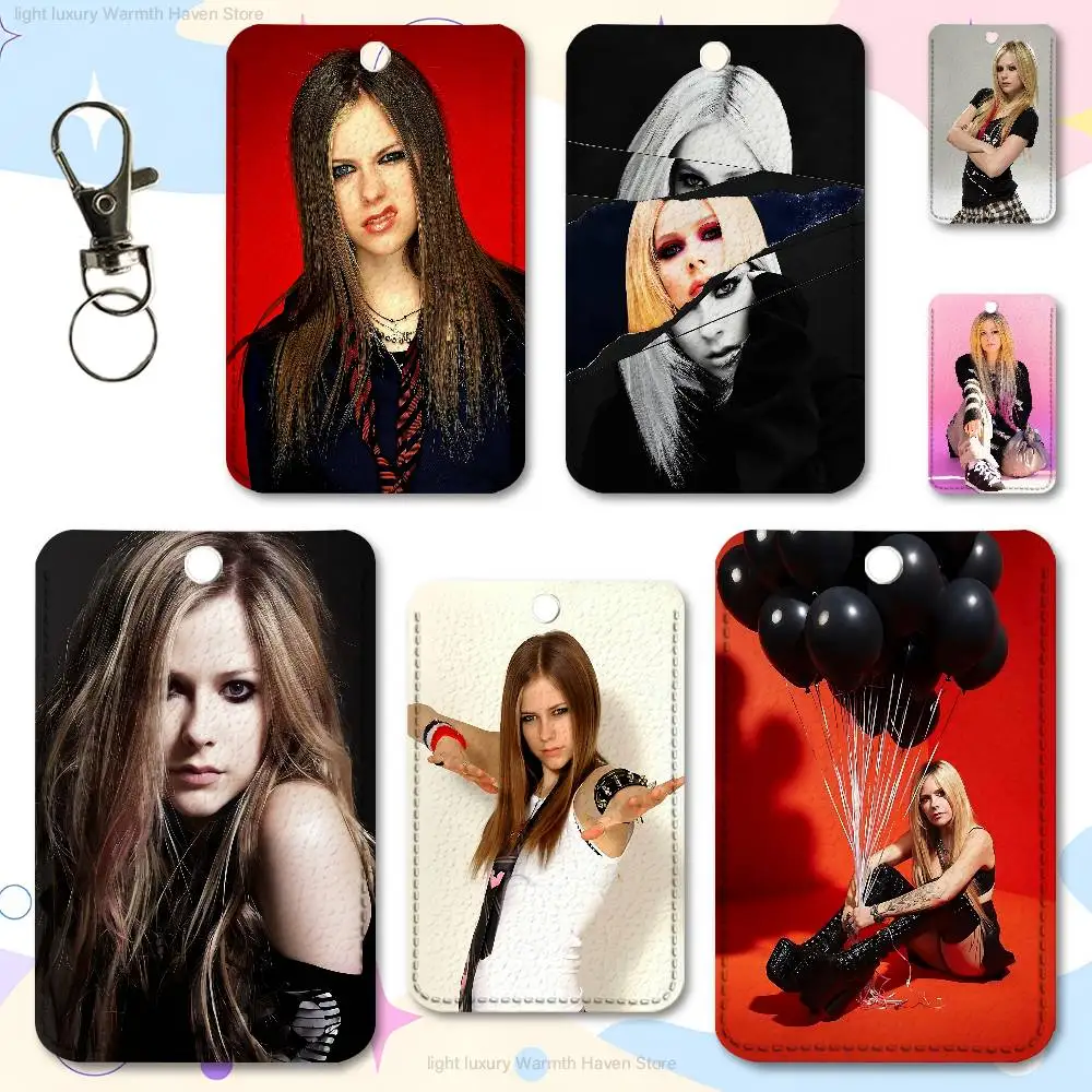 

A-Avril Punk L-Lavigne Premium PU Leather Card for Daily Use Holder Card Case with Metal Carabiner Customizable Design