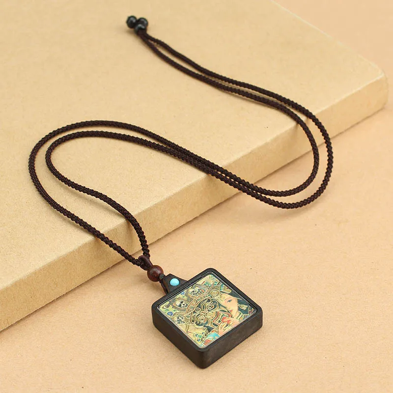 Black Sandalwood Pendants Eight Guardian Gods Zodiac Thangka Necklaces Women High Level Versatile Necklace Fashion Jewelry Gift