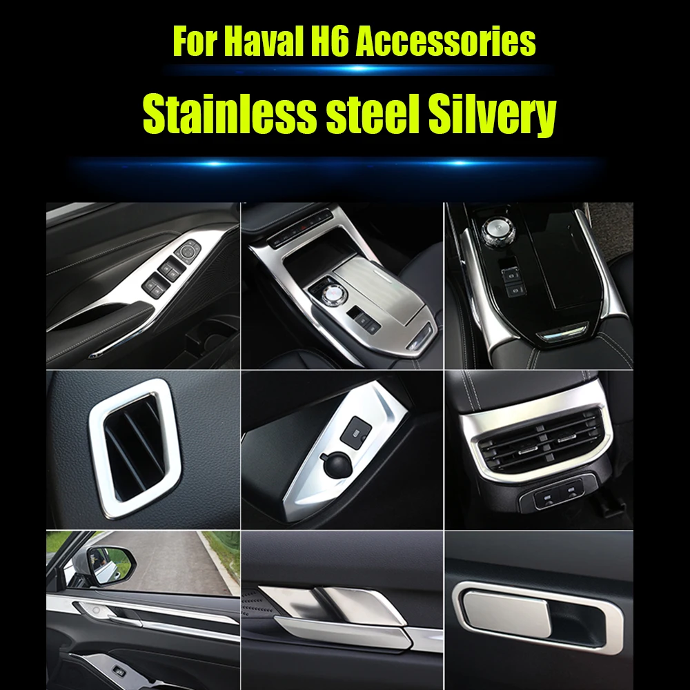 

For Haval H6 3th 2021 2022 Car Window Lift Button Handle Bowl Gear Panel Water Cup Frame Cover Trim Stainless Silver Accessories