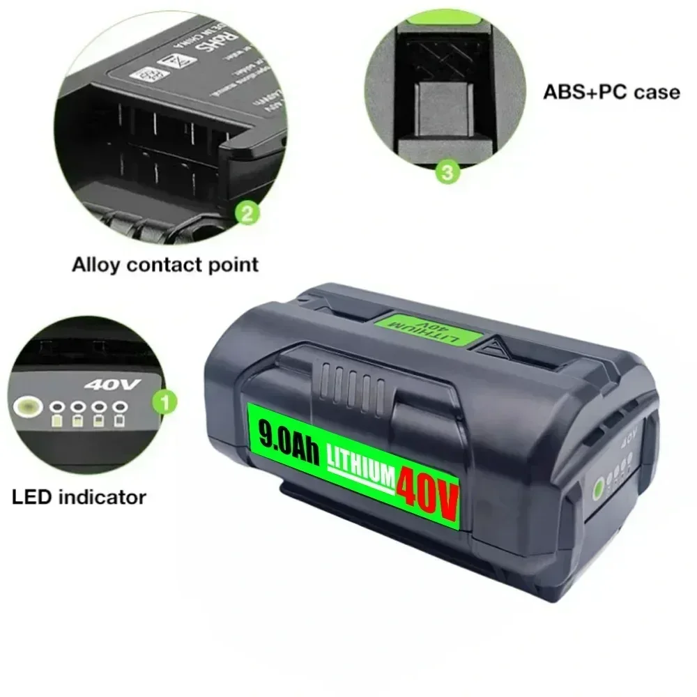 40V 9000mAh Li-ion Battery for Ryobi OP4040 OP4026 OP4030 OP4050 OP4060A OP40201 OP40301 Collection Cordless Power Tools Battery