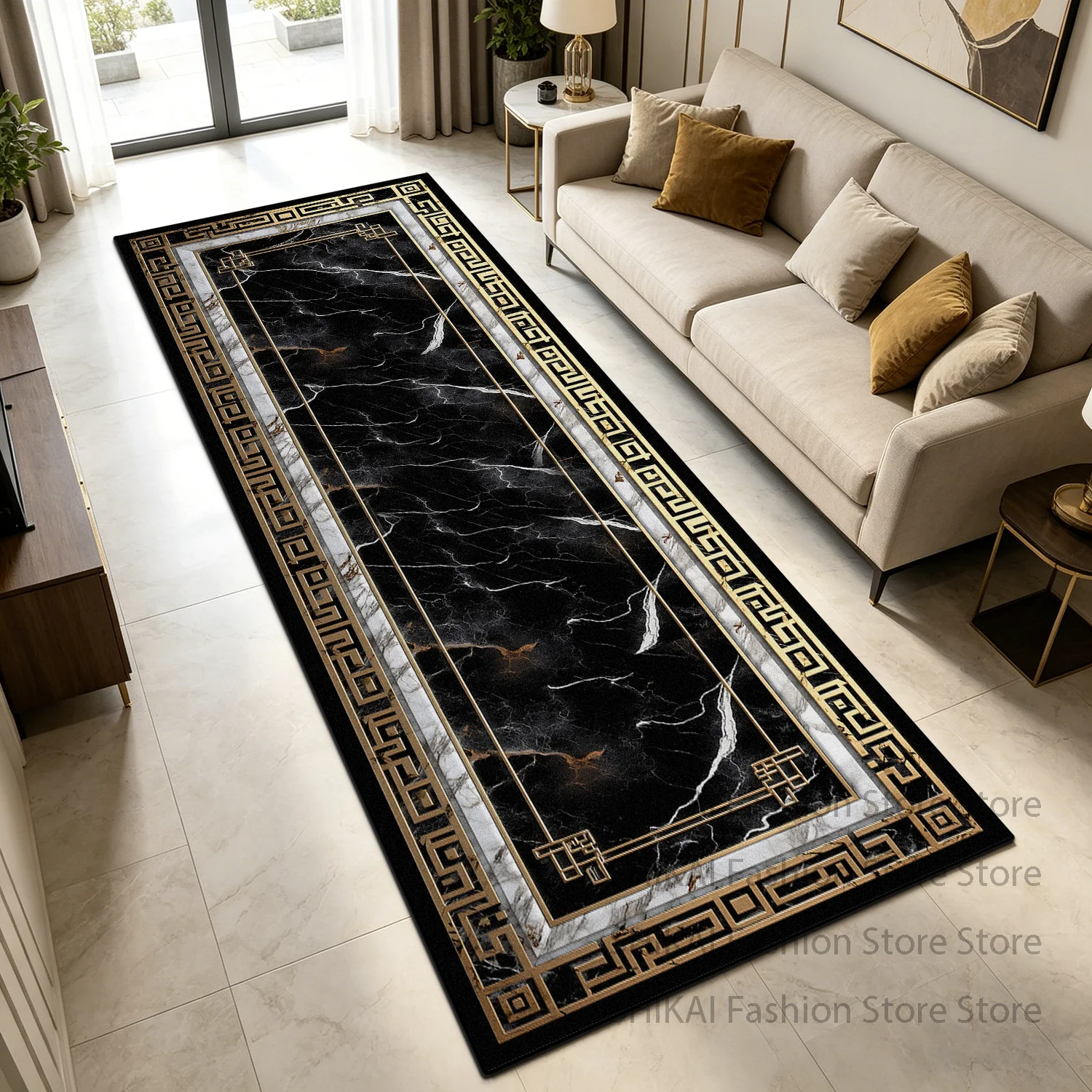 Modern Luxury Marble Style Long Corridor Carpets Decoration Sofa Washable Soft Runner Rug Non-slip Lint-free Doorway Floor Mats