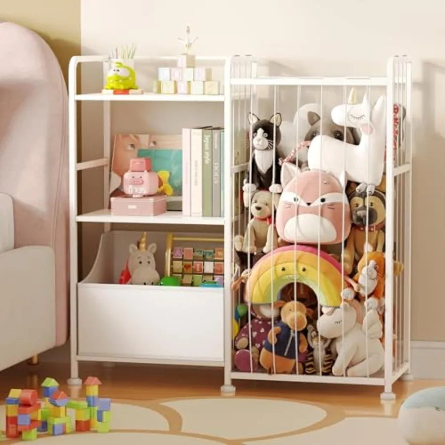 

Stuffed Animal Storage - Stuffed Animal Net with Bookshelf and Toy Organizer, 2-Tier Bookshelf with Stuffed Animal Holder and F