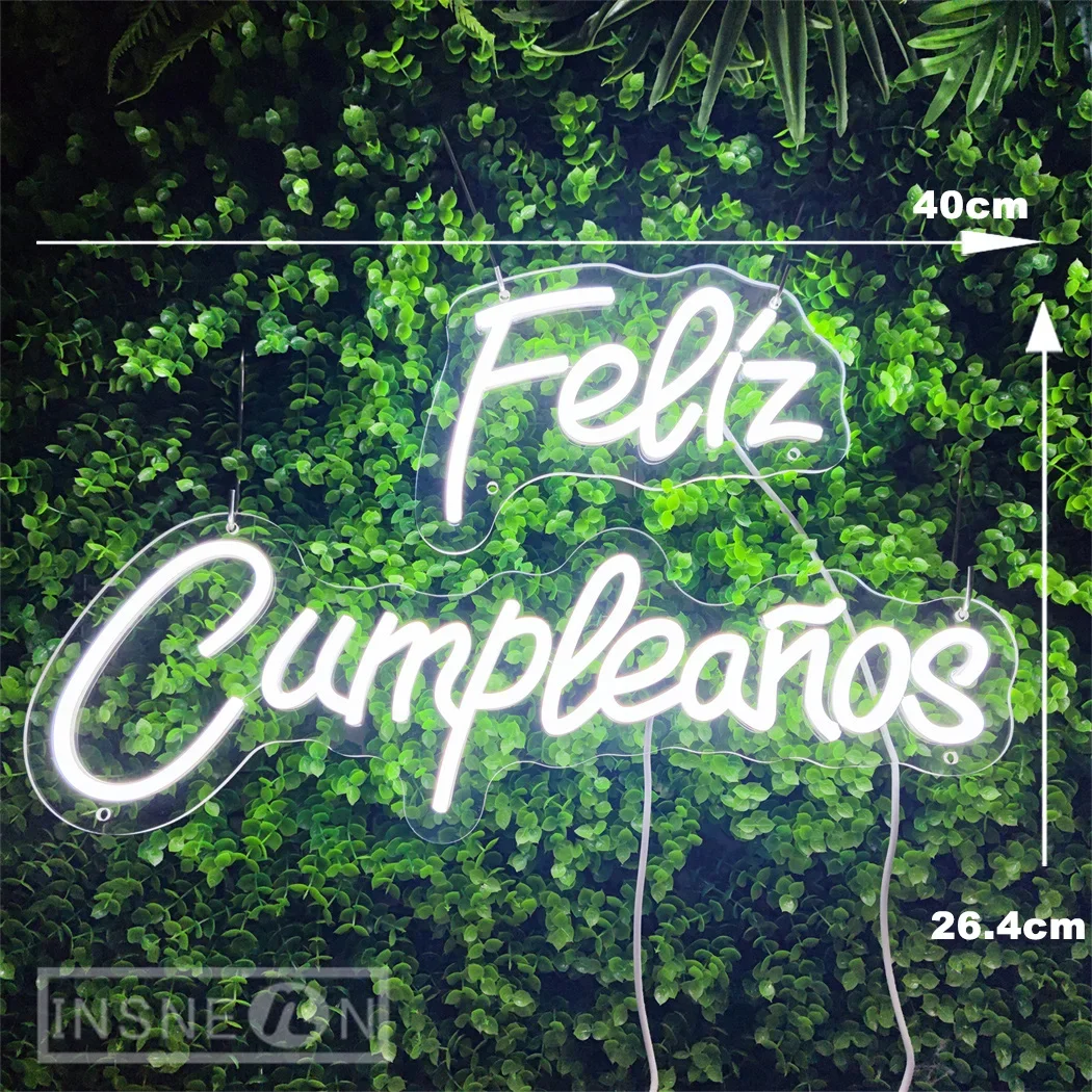 Feliz Cumpleanos Neon LED Signs Spanish Birthday Decor, Estética para Parede do Quarto, Festa, Quarto Neon Sign, Presente para Menino e Menina