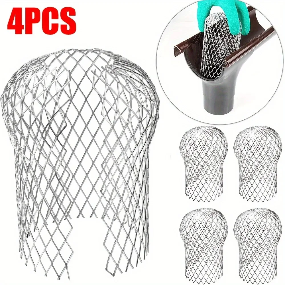 4pcs Metal Aluminum Filter Mesh Gutter Leaf Debris Mud Trap Guards Drain Pipe Cover Downpipe Guttering System Waterproof