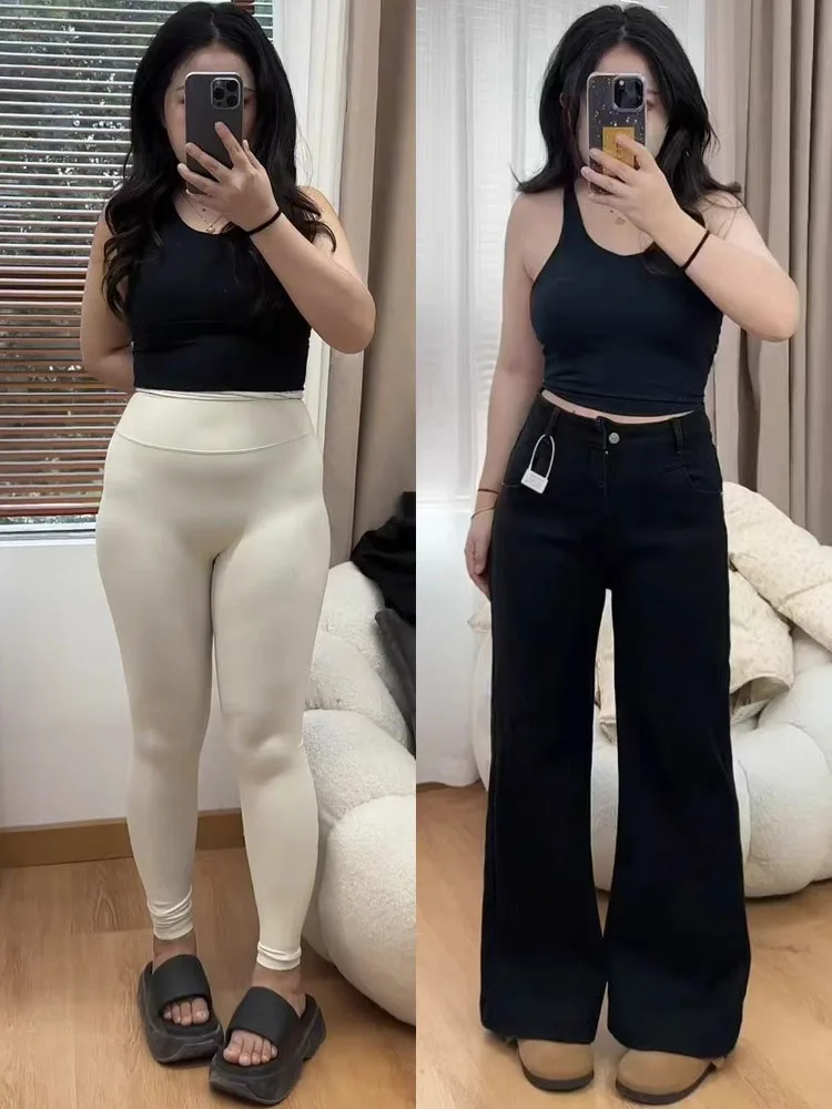 

Джинсы-клеш больших размеров для женщин, с высокой талией, широкими штанинами, свободные, повседневные, весенние, новая модная коллекция