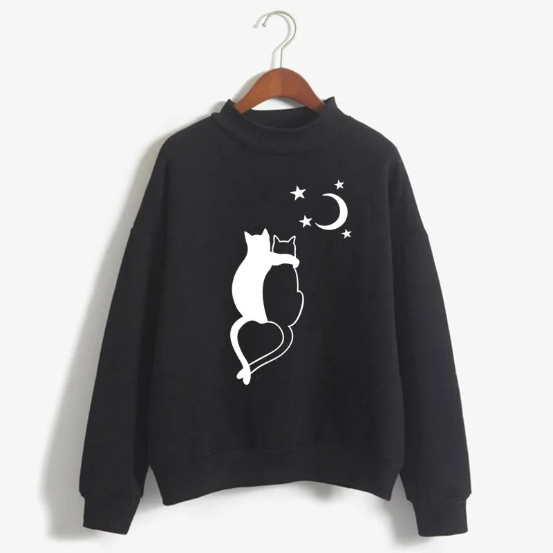 

Love Friendship Between cat Print Woman Sweatshirt Sweet Korean O-neck Knitted Pullover Autumn Candy Color Women Clothes