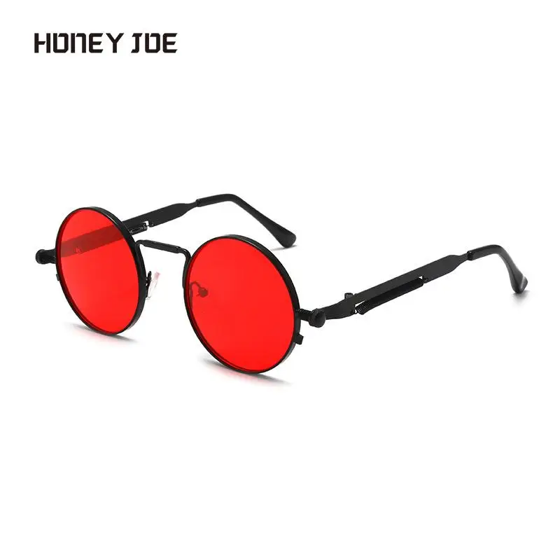 

Vintage Round Steampunk Sunglasses Men Women Retro Sun Glasses Alloy Metal Frame Punk Gothic Eyewear Shades Mirror Black Red