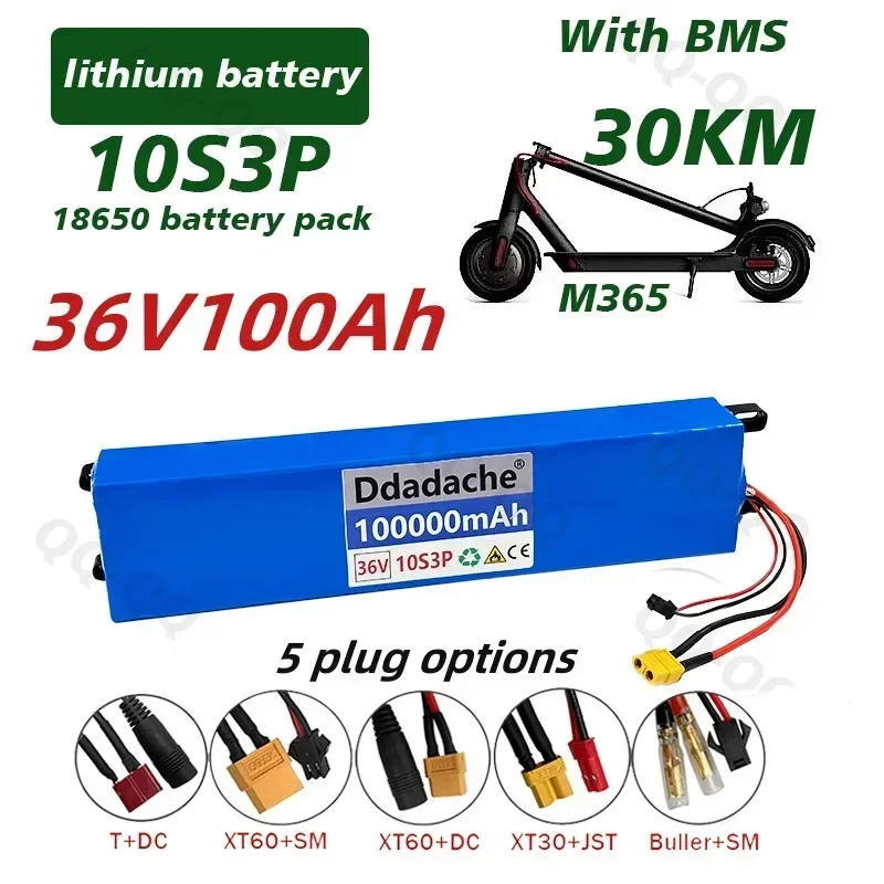 

NEW 36V 100Ah 18650 Rechargeable Lithium Battery Pack 10S3P 500W High Power Modified Bicycle Scooter Electric Vehicle with BMS