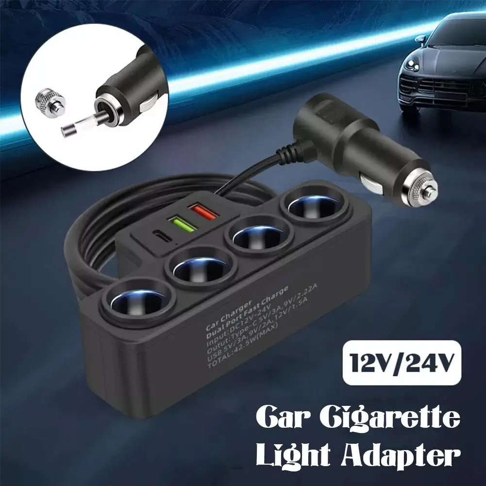 4 In1 Car Intelligent 12V/24V Cigarette Lighter Dual Charger Car Power Charger USB+PD QC3.0 PD3.1A Fast Adapter Car Convert Z6D9