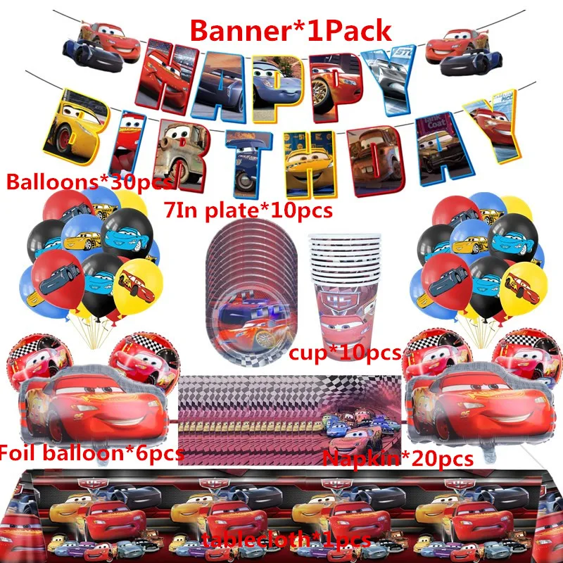 

1Set Lightning McQueen Cars Story Birthday Balloon Party Supplies Baby Shower Decoration Cup Plate Banner DIY Scene Layout Props