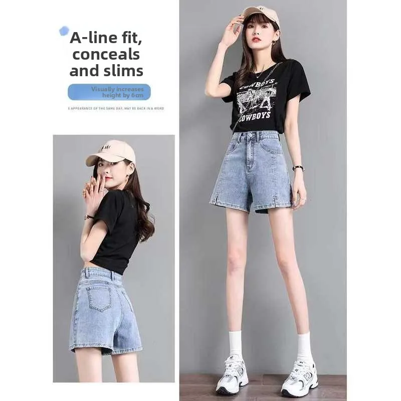 

Summer High Waist Thin Jeans orts Women's Loose Fit Cleanfit Sle Mid-aged plus Size Medium Elastic PU Fabric