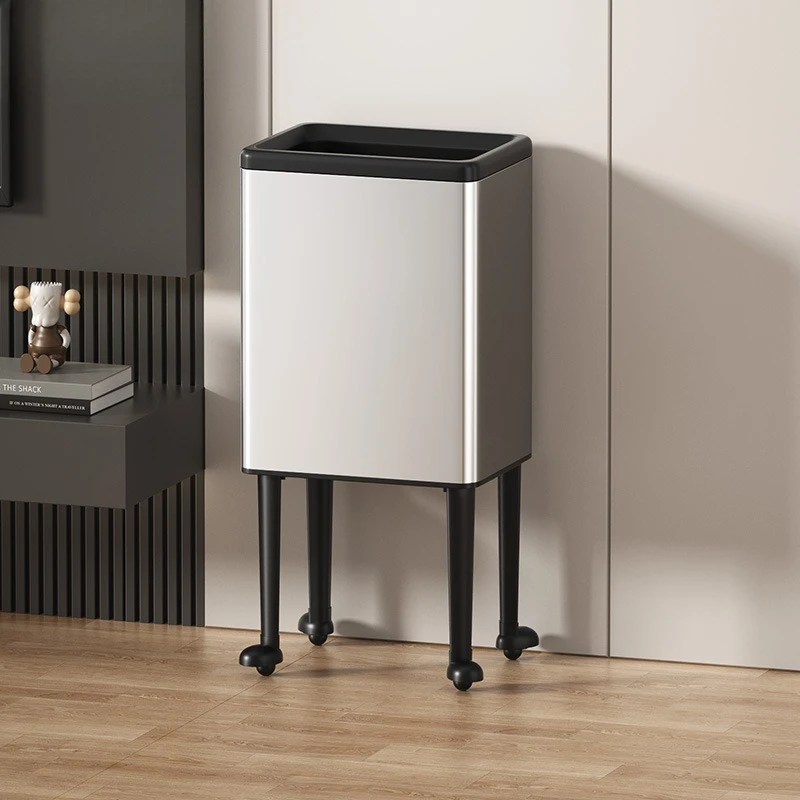 

Stainless Steel Kitchen Trash Can Large Capacity Luxury Trash Bin With Wheel Lidless Wastebasket Room Cleaning Home Supplies