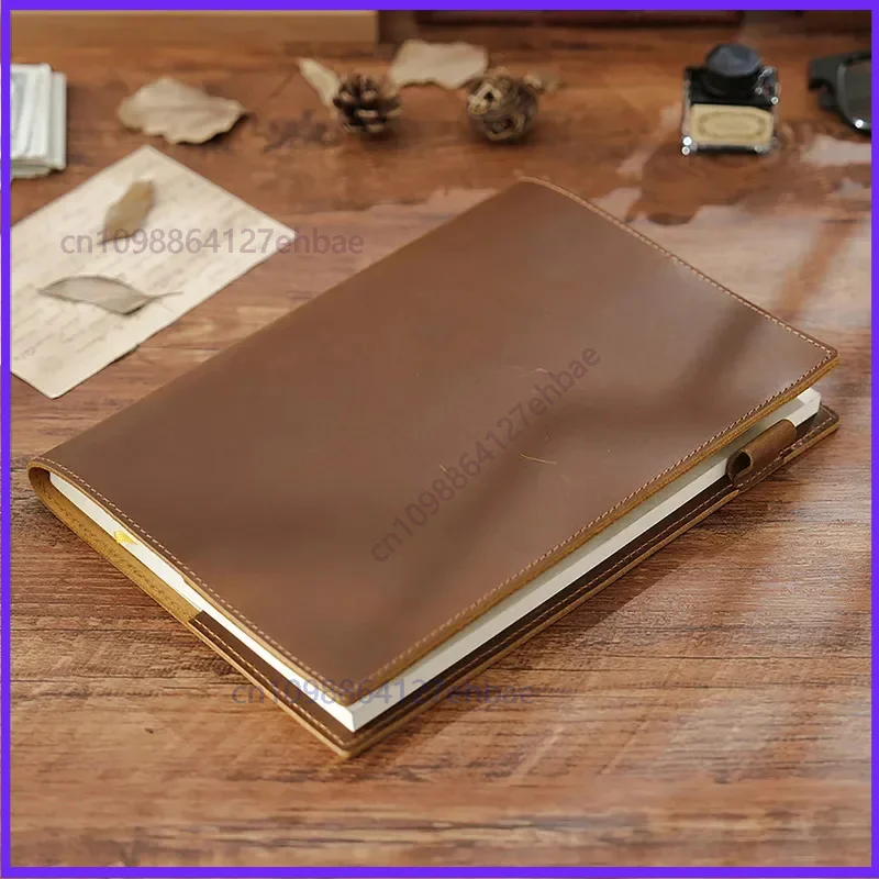 Vintage Leather B5 Journal Notebook Cover Large Notepad Diary Leather Planner Cover for Writing, Travel & Work Record