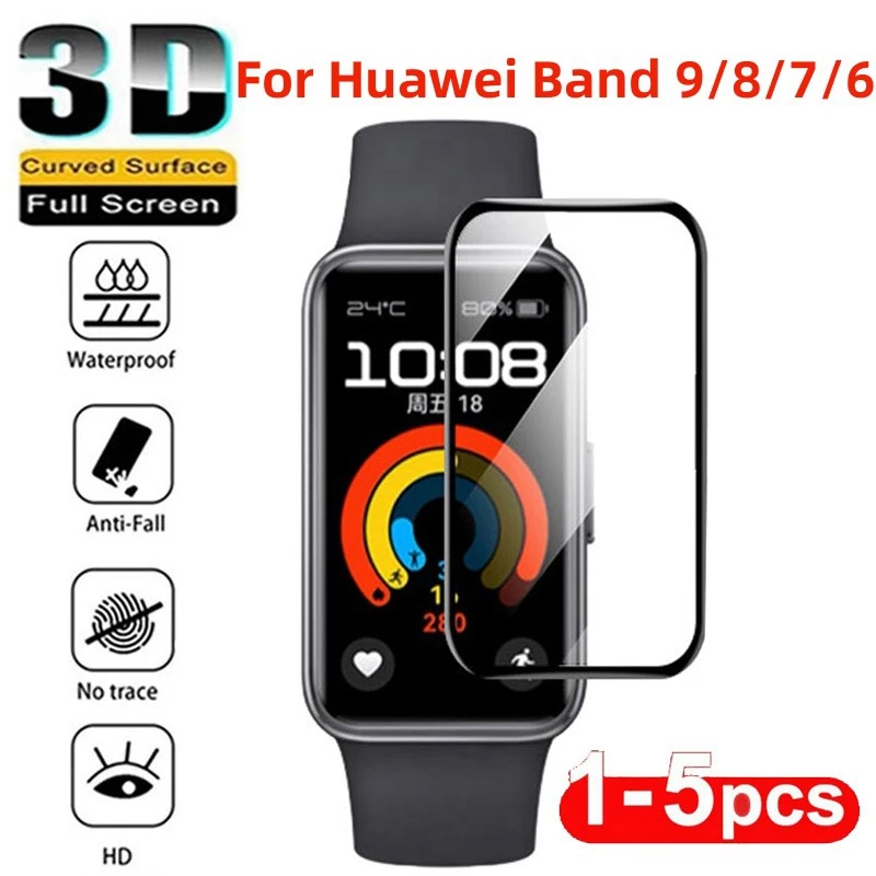 1-5PCS 3D Curved Tempered Glass For Huawei Band 9 8 7 6 Smartwatch Screen Protector for Huawei Band 8 7 6 Band9 Protective Film