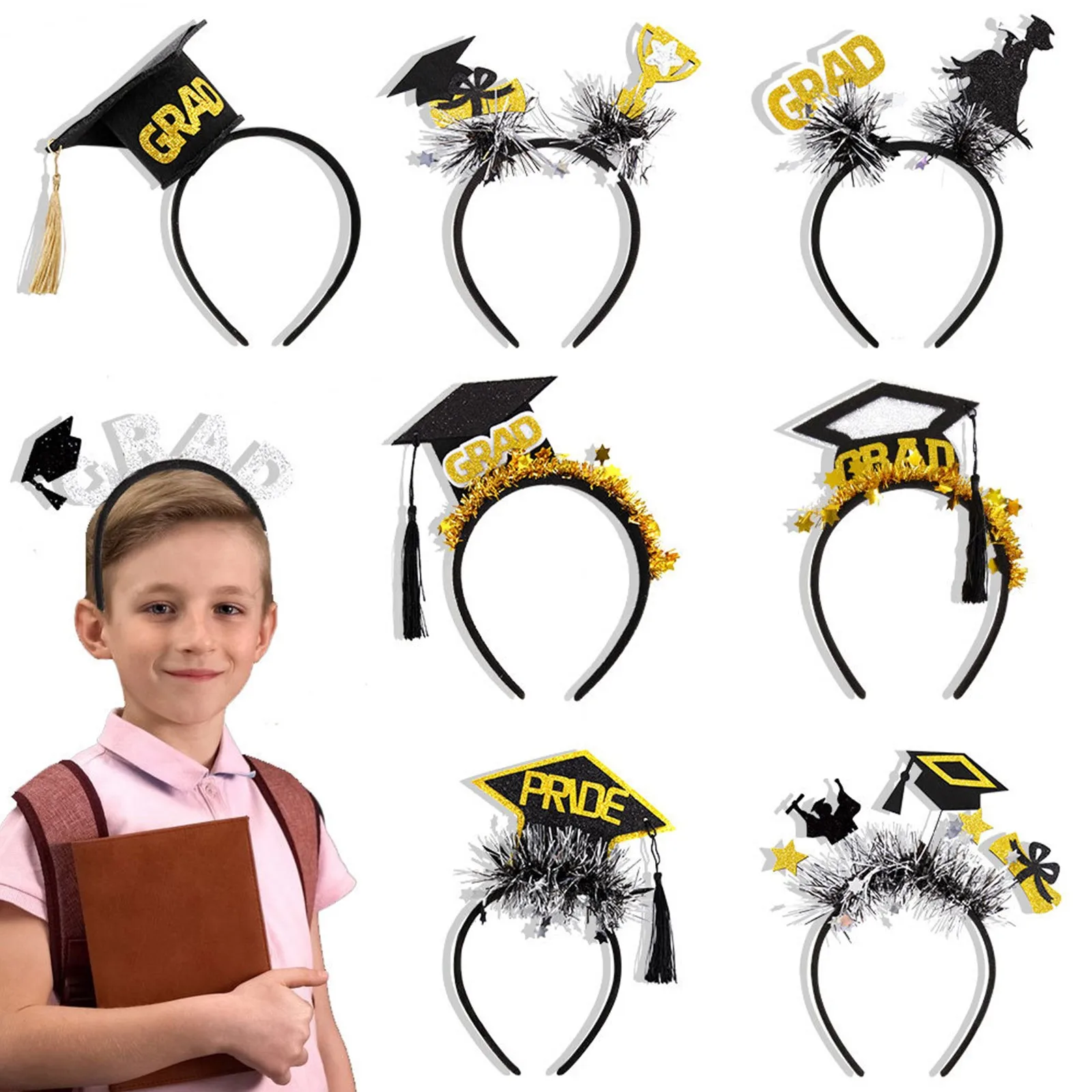 Holiday Party Celebration Headbands pattern Graduation Season Hair Hoop Hanging Ear Hat Headwear Graduation Decoration Headband