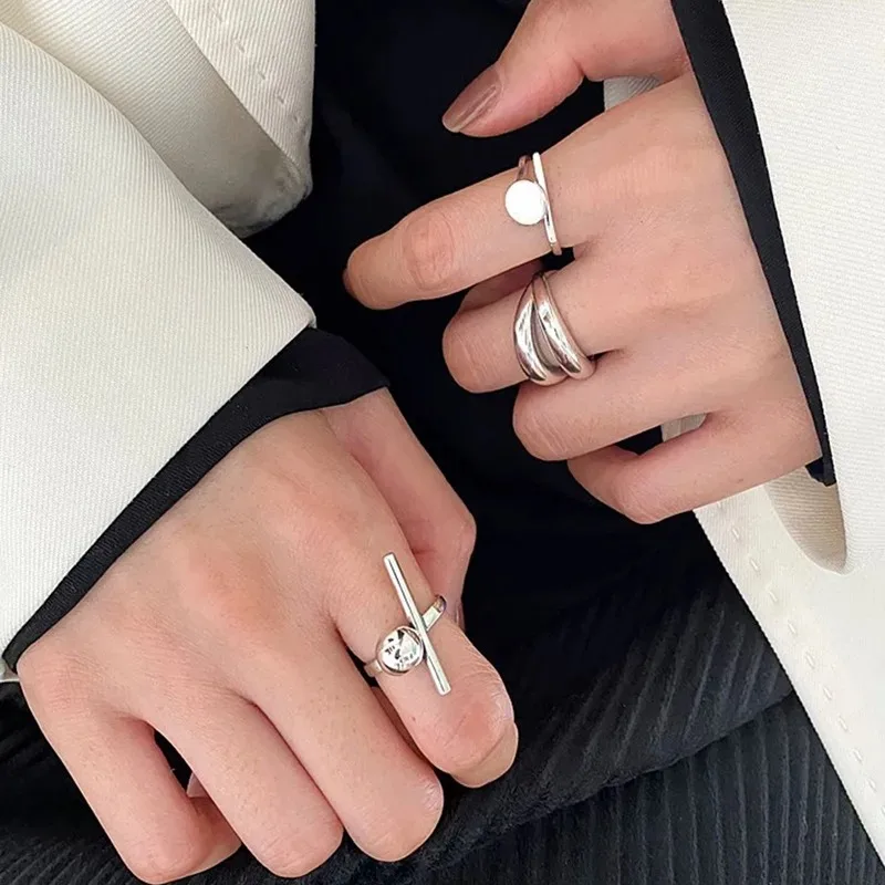 

925 Sterling Silver Double Layer Ring Vintage Geometric Nail Design Jewelry for Women Minimalist Party Gift Wedding Stackable
