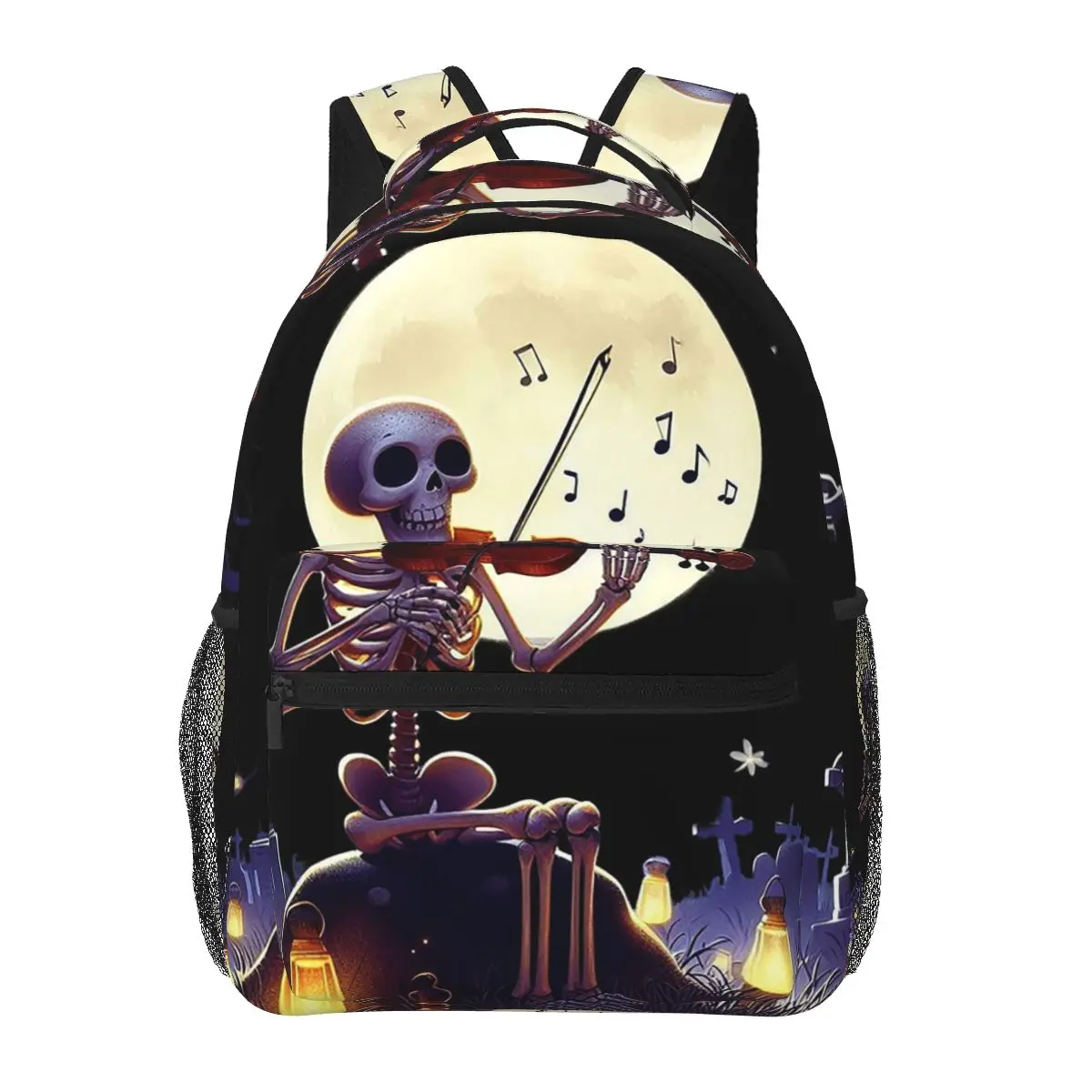 

Skeleton Playing Violin Halloween Student Backpack School Bag Hiking Travel Daypack for Boys Girls Fashion Bookbag Shoulder Bags
