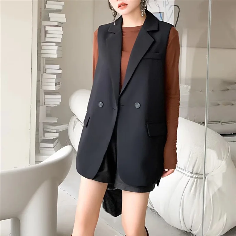

Spring Summer Women Blazer Vest Top New Loose Oversize Vest Top Women'S Suit Vest Jacket Solid Waistcoat Outerwear Female