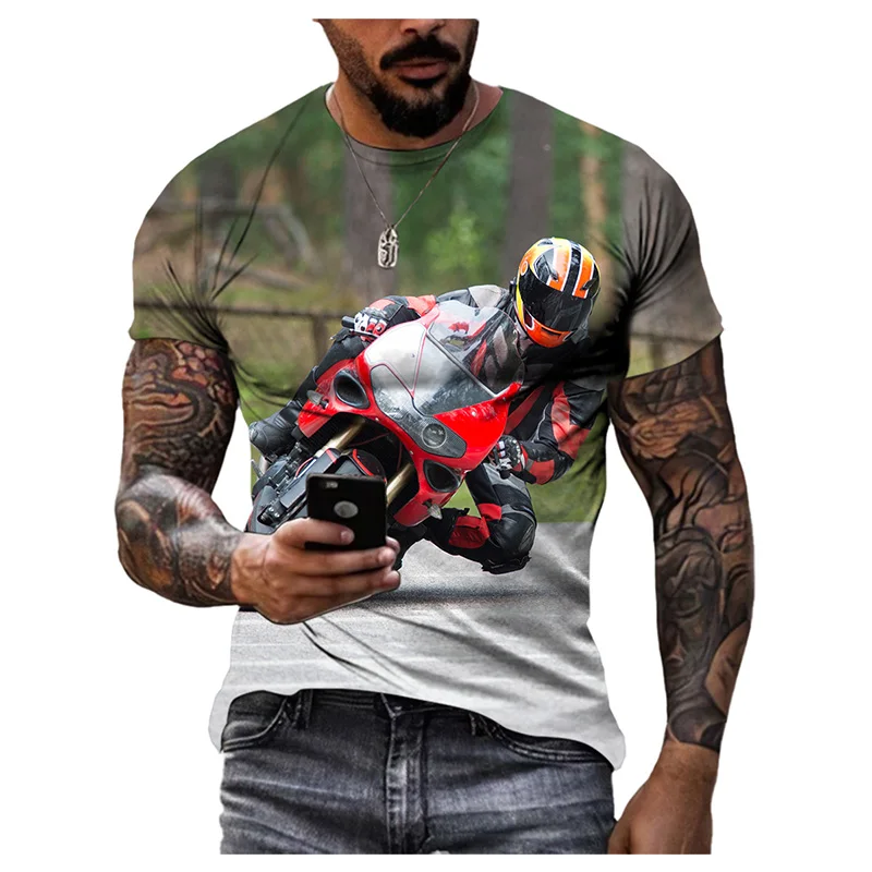 Sports Style Motorcycle Race T-Shirts For Men 3D Print Hip Hop Personality Round Neck Tee Tops Leisure Short Sleeve Mens Shirts