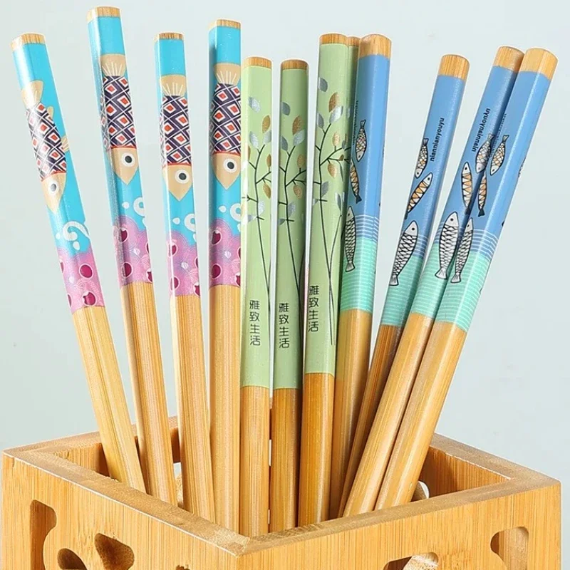 

Japanese Printed Natural Bamboo Chopsticks Set, Home Kitchen Accessories, Sushi Chopsticks, Korean Bamboo Cute Chopsticks