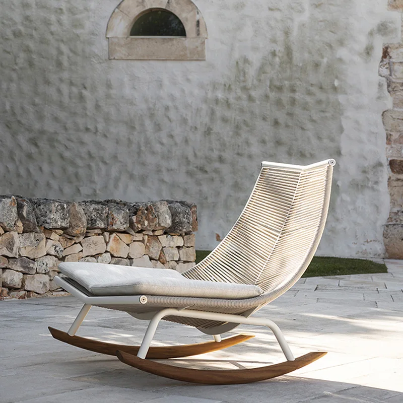 

High-end red rattan chair outdoor open-air outdoor rocking chair leisure rattan lounge chair villa