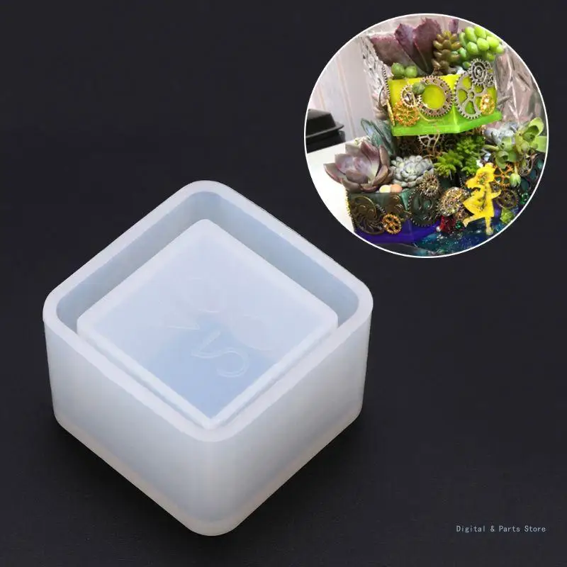 M17F Small Square Resin Plant Mold Cube Epoxy Casting Molds DIY Flower Pot Molds Planter Pen Holder Molds Home Office Decor