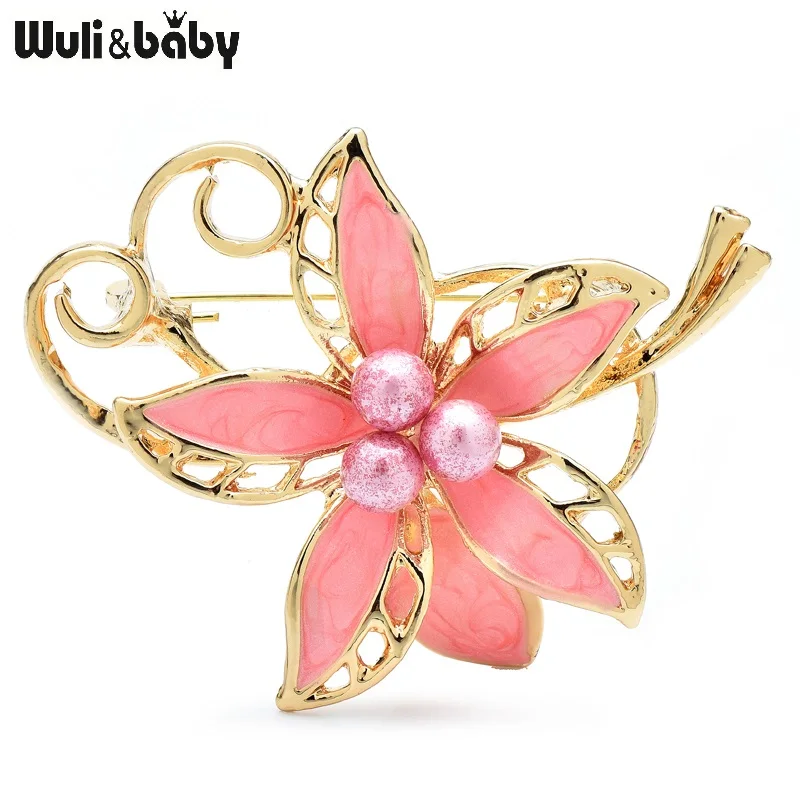 

Wuli&baby New Romantic Flowers Brooches For Women Unisex Pearl Pink Plants Party Office Brooch Pins Gifts