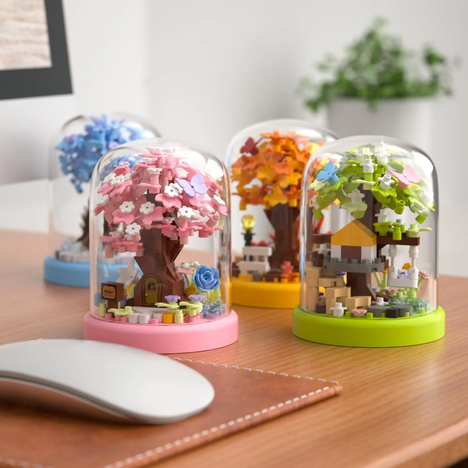 DIY Four Seasons Tree House Building Blocks with Dust Cover Botanical Collection Cherry Blossom Bricks Gift for Adults Kids
