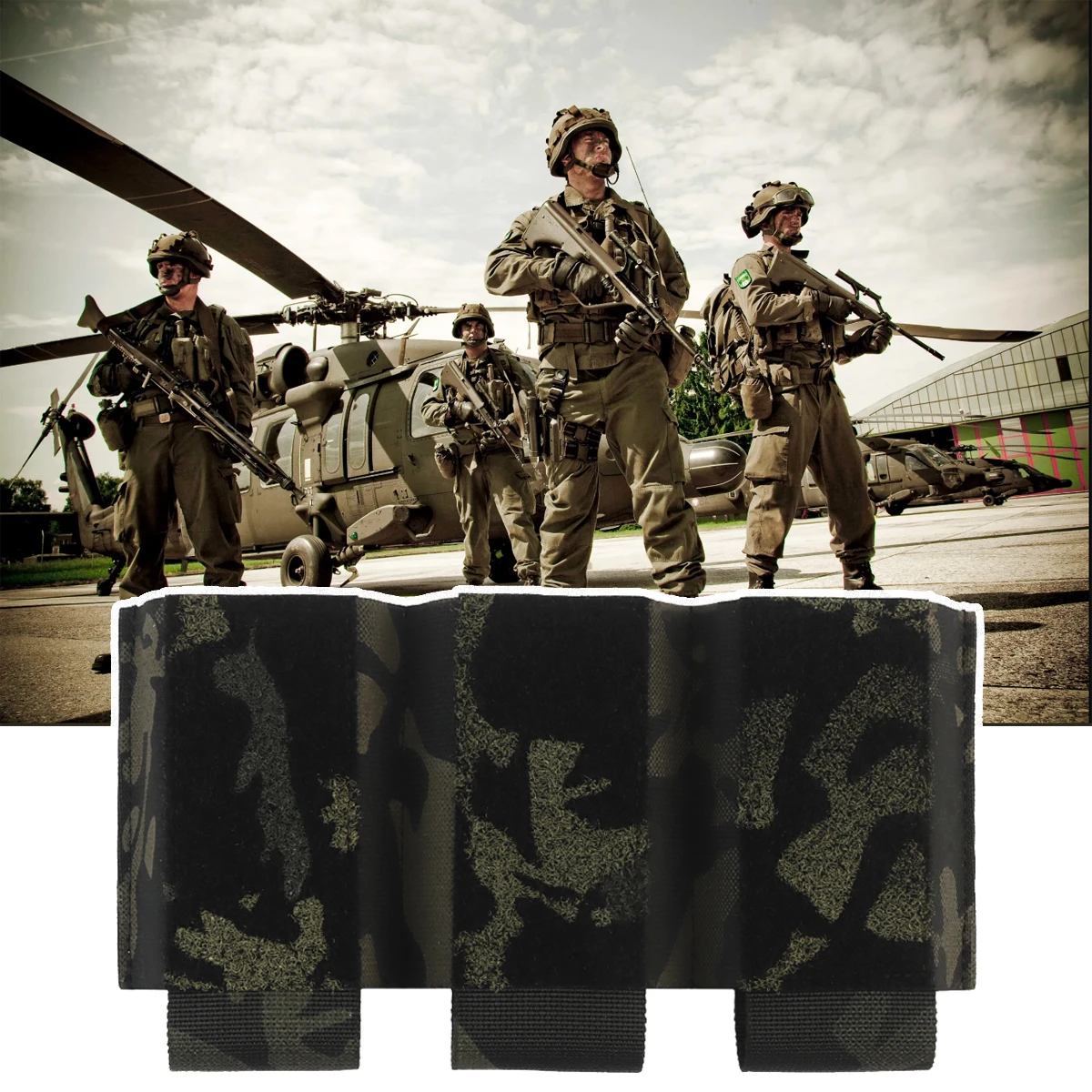 

Tactical Triple Magazine Pouch Elastic Rifle Mag Holster Vest adaptor with built-in adhesive accessory bag for 5.56 7.62 M4 M16