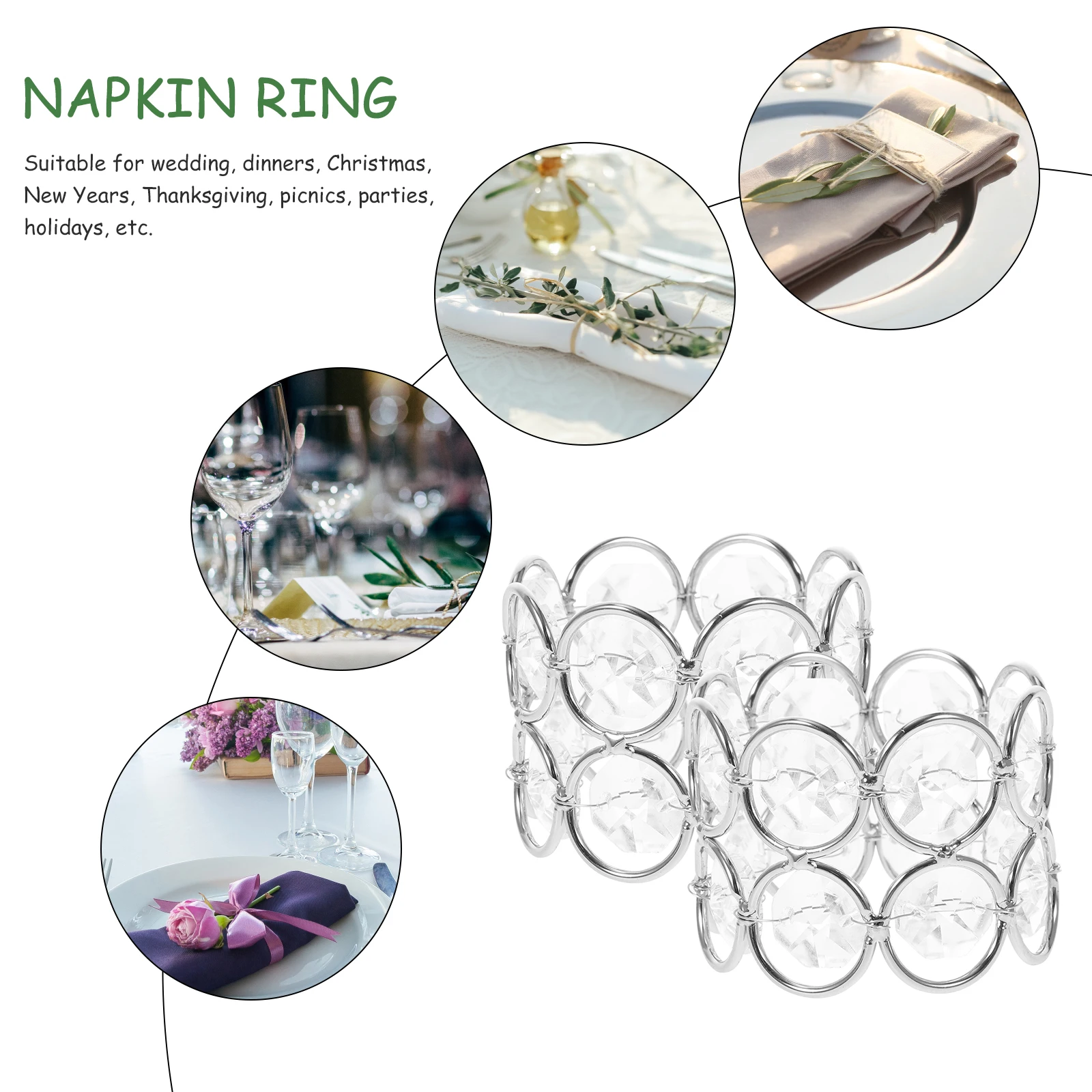 

2pcs Crystal Napkin Rings Gold 5x5x4cm Decorative Beads Serviette Buckle Reusable Tableware Wedding Party Accessories