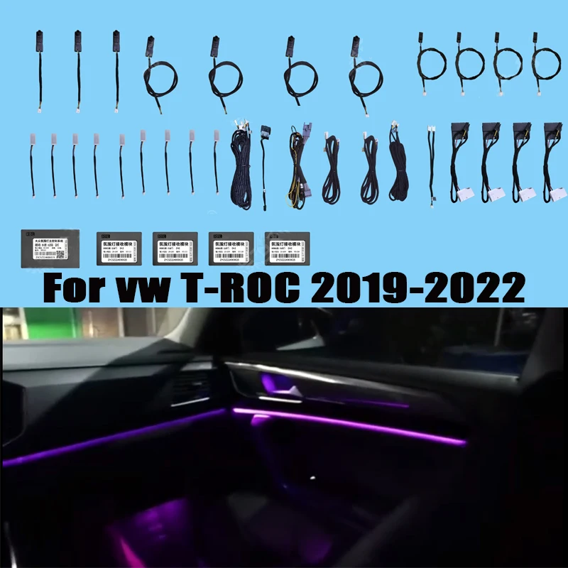 Car LED Ambient Light For Volkswagen Passat 2019 -2024/VW T-ROC 2018 2019 2020 2021 2022 APP Control 64 Color Transformation