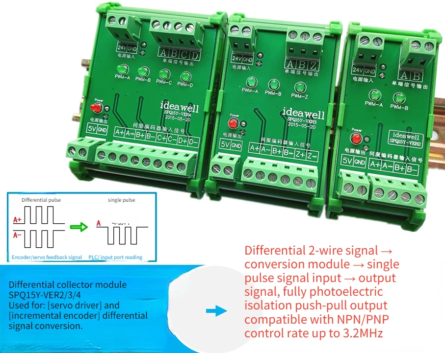 

Differential to Collector, Encoder Differential Signal Conversion, Differential to Single-ended, Compatible with NPN/PNP