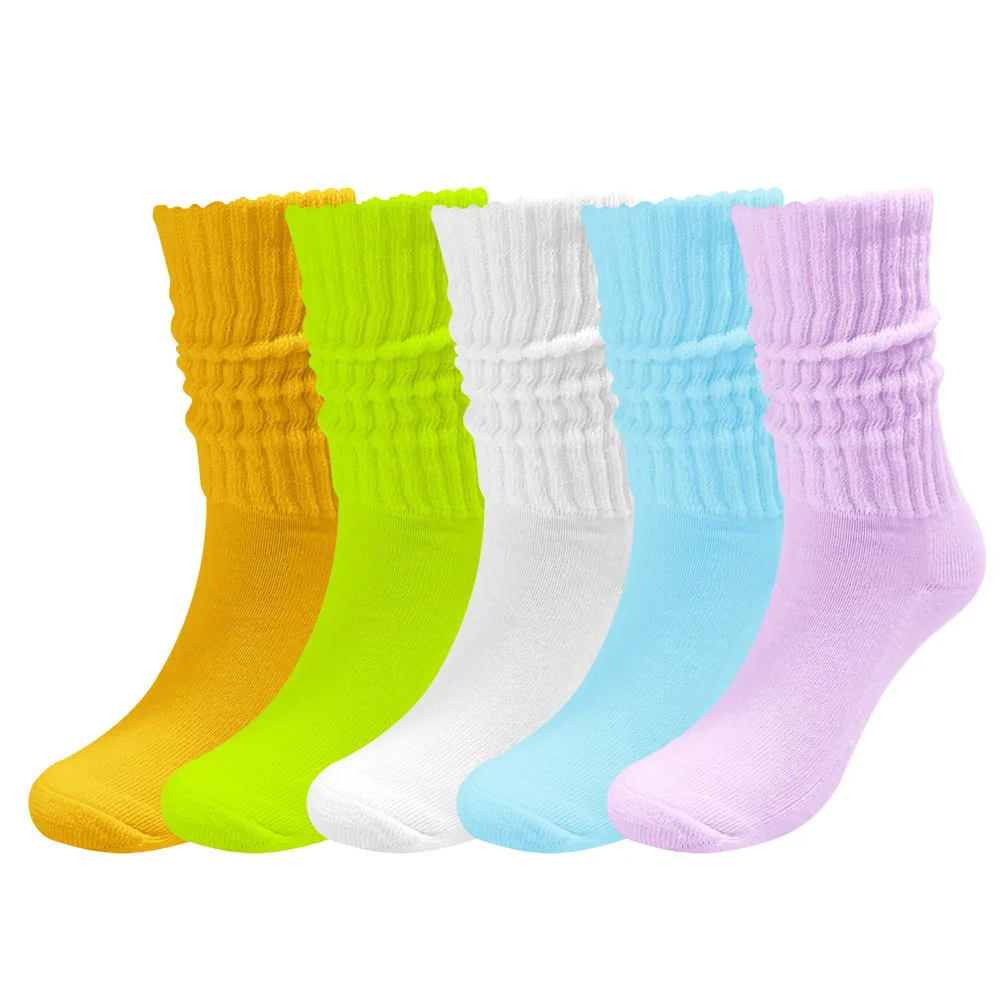 New Cotton Slouch Socks for Women Scrunch Loose Stacked Chunky Solid Four Seasons Sport Middle Tube Socks High School Girls Sock