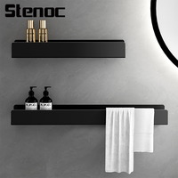 Stenoc Black Punch-Free Aluminum Wall Mounted Bathroom Storage Shelf Kitchen Shelf Shower Storage Rack Living Room Organizer