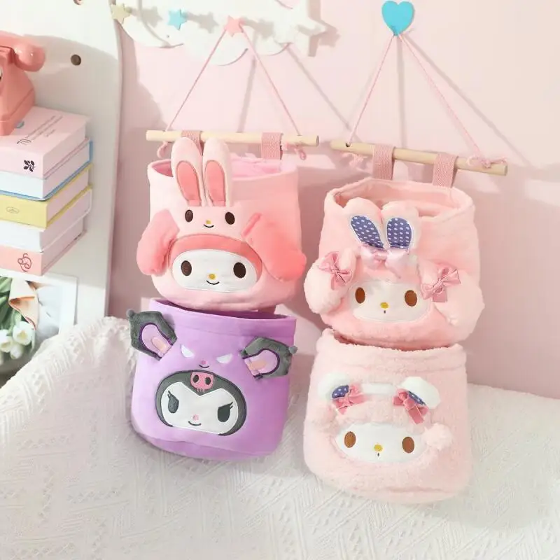Kawaii Hello Kitty Wall Hanging Storage Basket Sanrio Cute Fabric Hanging Organizer Bag Bedroom Door Sundries Storage Pouch Gift