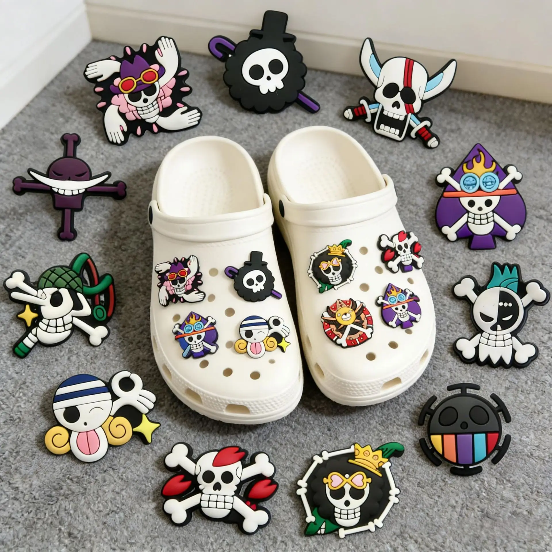 16-teiliges Cartoon-Piratenschädel PVC-Schuhcharms-Set, Wasserdicht, Abnehmbar, Gartenschuh-Deko, Anime-Muster, DIY-Zubehör – Detail 4