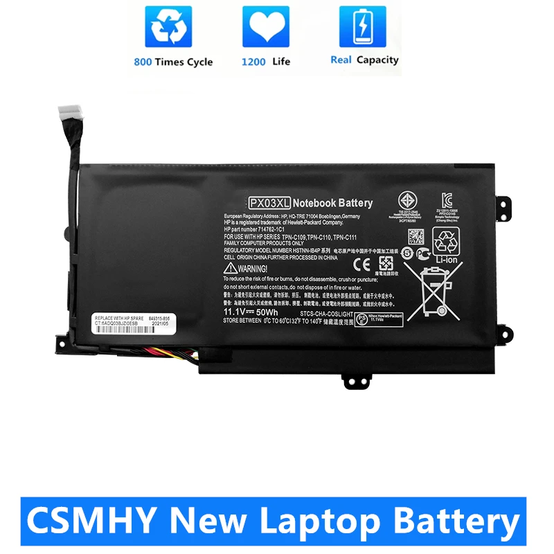 

CSMHY New PX03XL Laptop Battery For HP Envy 14 Touchsmart M6-k125dx 715050-001714762-421 HSTNN-IB4P HSTNN-LB4P TPN-C109 TPN-C110