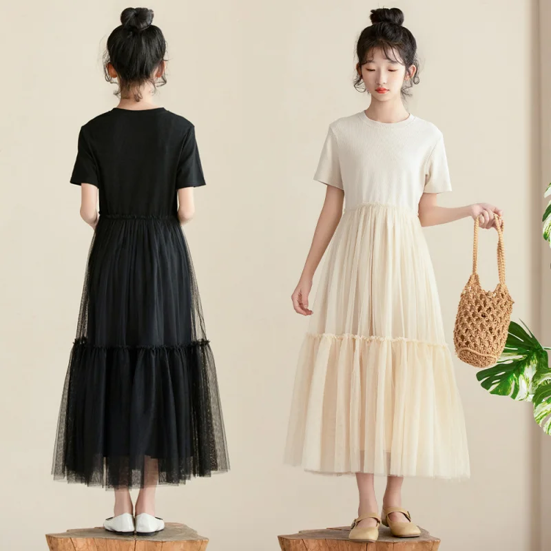 

Original Petite Girl Mesh Patchwork Dress Stylish Sweet Long Parent-Child Dress High-Quality Performance Long Dress