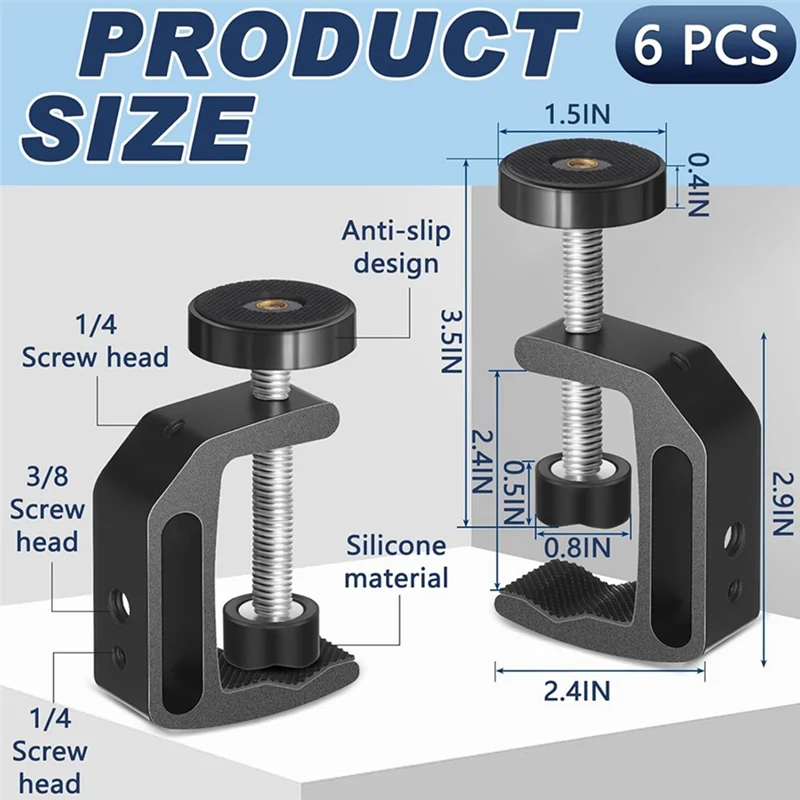 Ofertas A61Z abrazadera de soporte abrazadera de mesa abrazadera Universal C con orificio de rosca de aluminio de 1/4 pulgadas y 3/8 pulgadas
