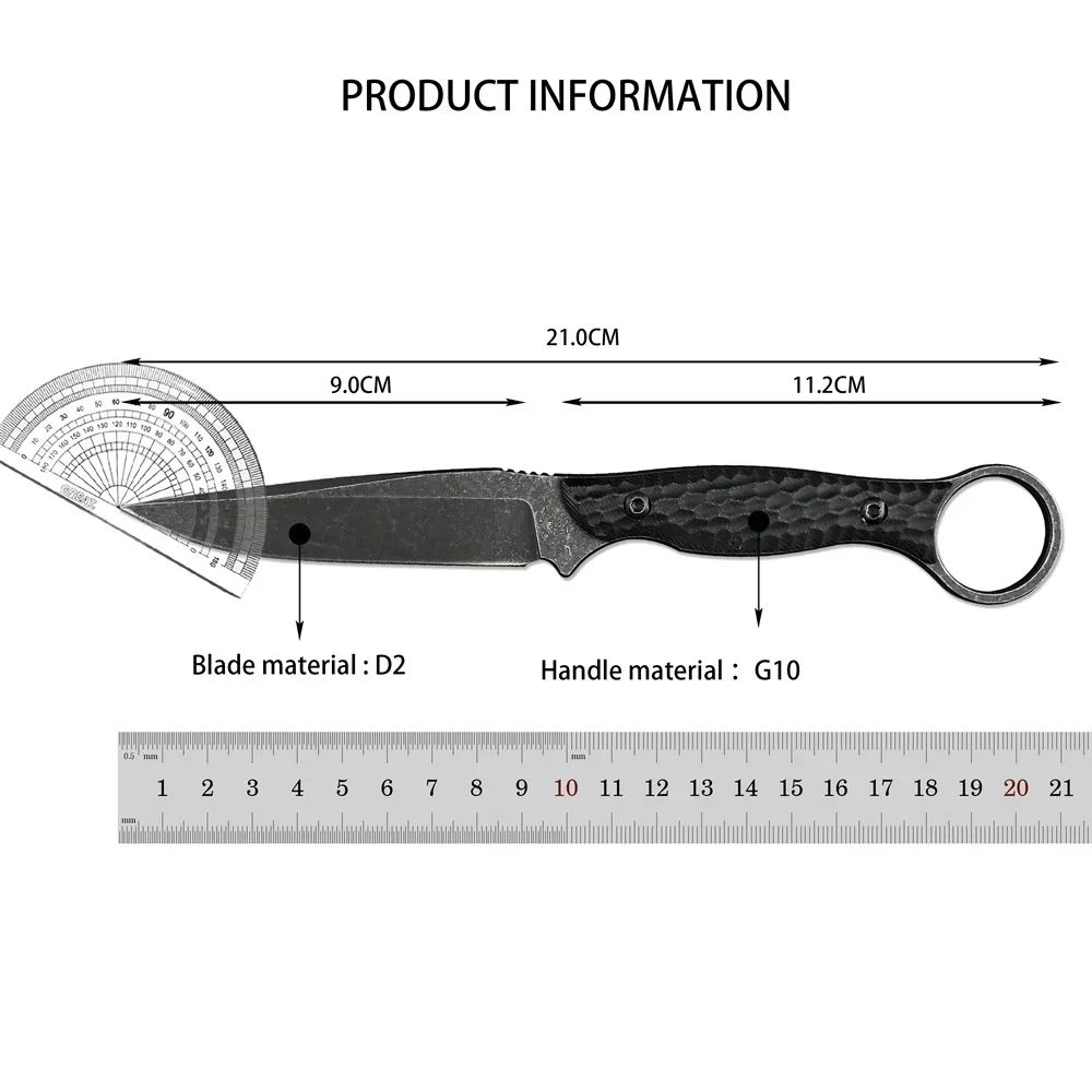 NEW Tactical Straight Fixed Knife D2 Black Stonewashed Blade G10 Handle with Kydex Sheath Sharp Outdoor Camping Knives EDC Tool