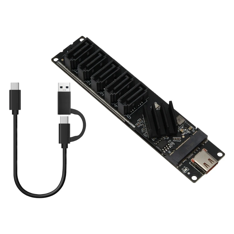 U55C Plugs Play 5 Port SATA3 Expansion Card JMS580 Chipset Wide Compatibility for Systems