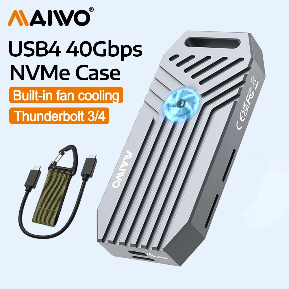 

MAIWO 40Gbps NVMe SSD Case M.2 NVMe Enclosure for 2280 Compatible with Thunderbolt 4/3 with Cooling Fan Aluminum Alloy Shell