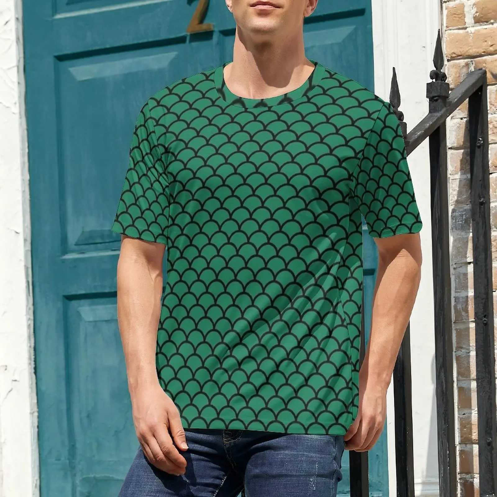 Emerald Black Mermaid Scale T Shirt For Man  Design O Neck T-Shirts Beach Vintage Tops Short-Sleeve Funny Oversized Tee Shirt