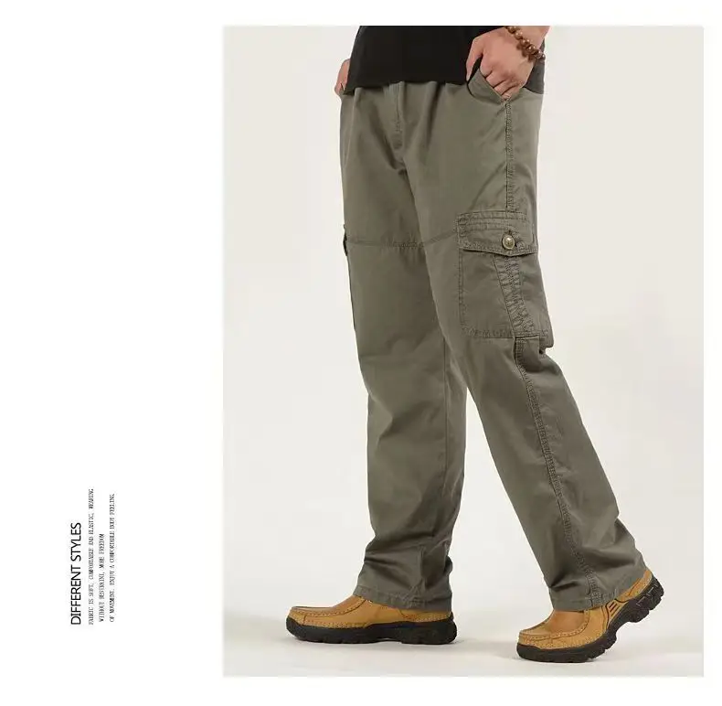 2026 Neue Herren Cargo-Hose aus Reiner Baumwolle Herbst Baggy Gerades Bein Multi-Taschen Arbeitshose Lässige Lange Hose Übergröße M-6XL – Detail 10