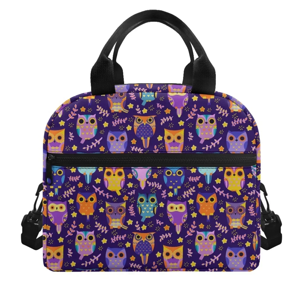 

Kawaii Candy Owl Flower Pattern Woman Large Capacity Insulated Lunchbag Dirt Resistant Ladies Comfort Handle Convenience Handbag