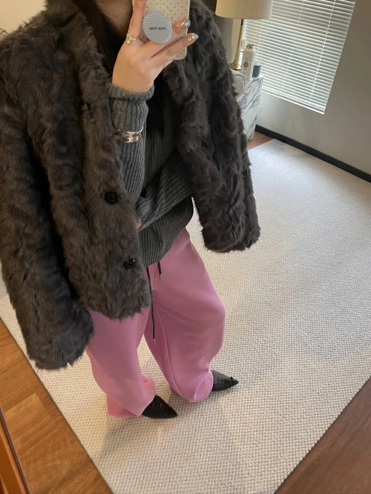 Women Faux Shearling Fur Coats Solid Fur Jackets Cotton Linen V Neck Long Sleeves Single Breasted Loose Fit Casual 2026 Winter