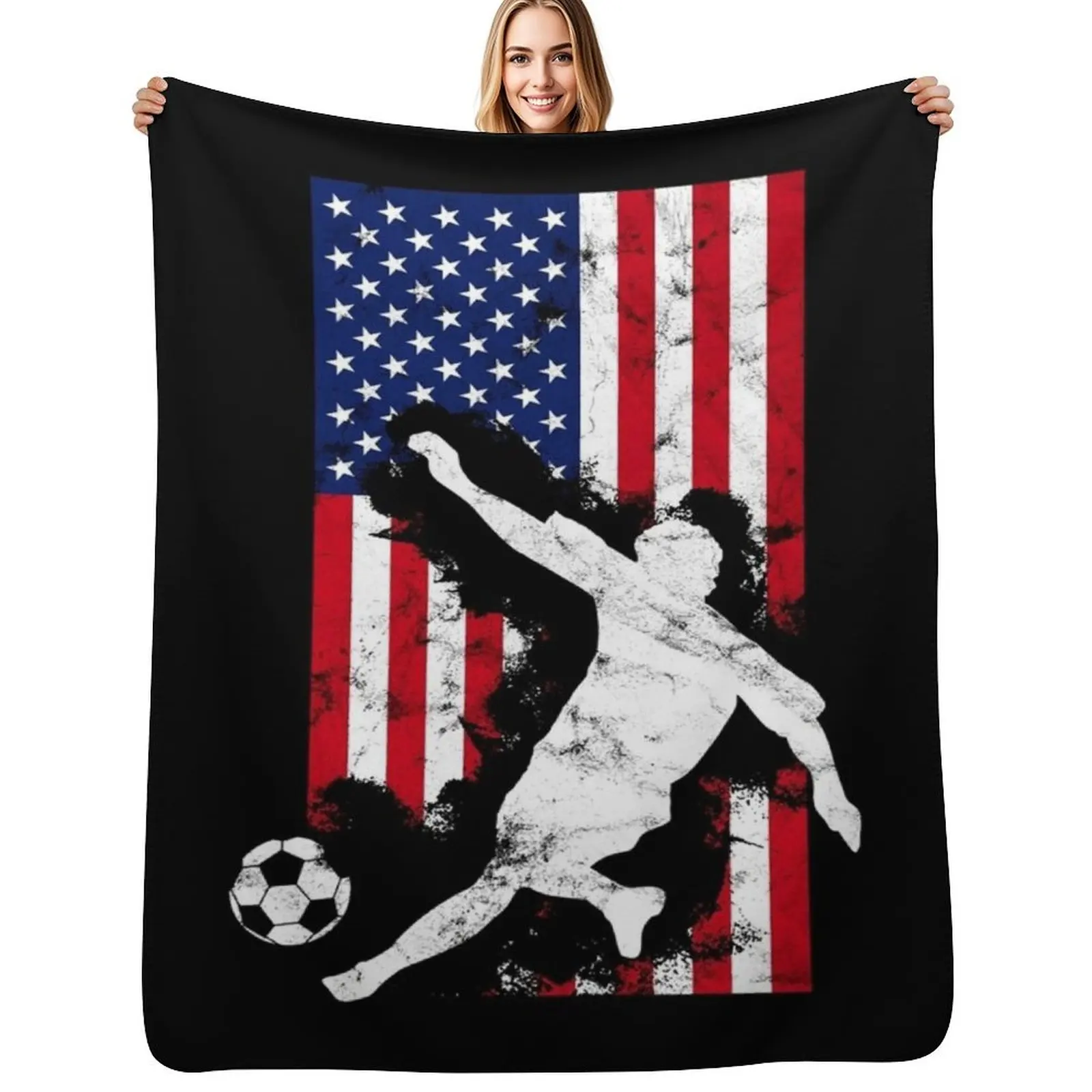 

American flag usa soccer player team Throw Blanket Cozy Throw Blanket for Bed Sofa Chair