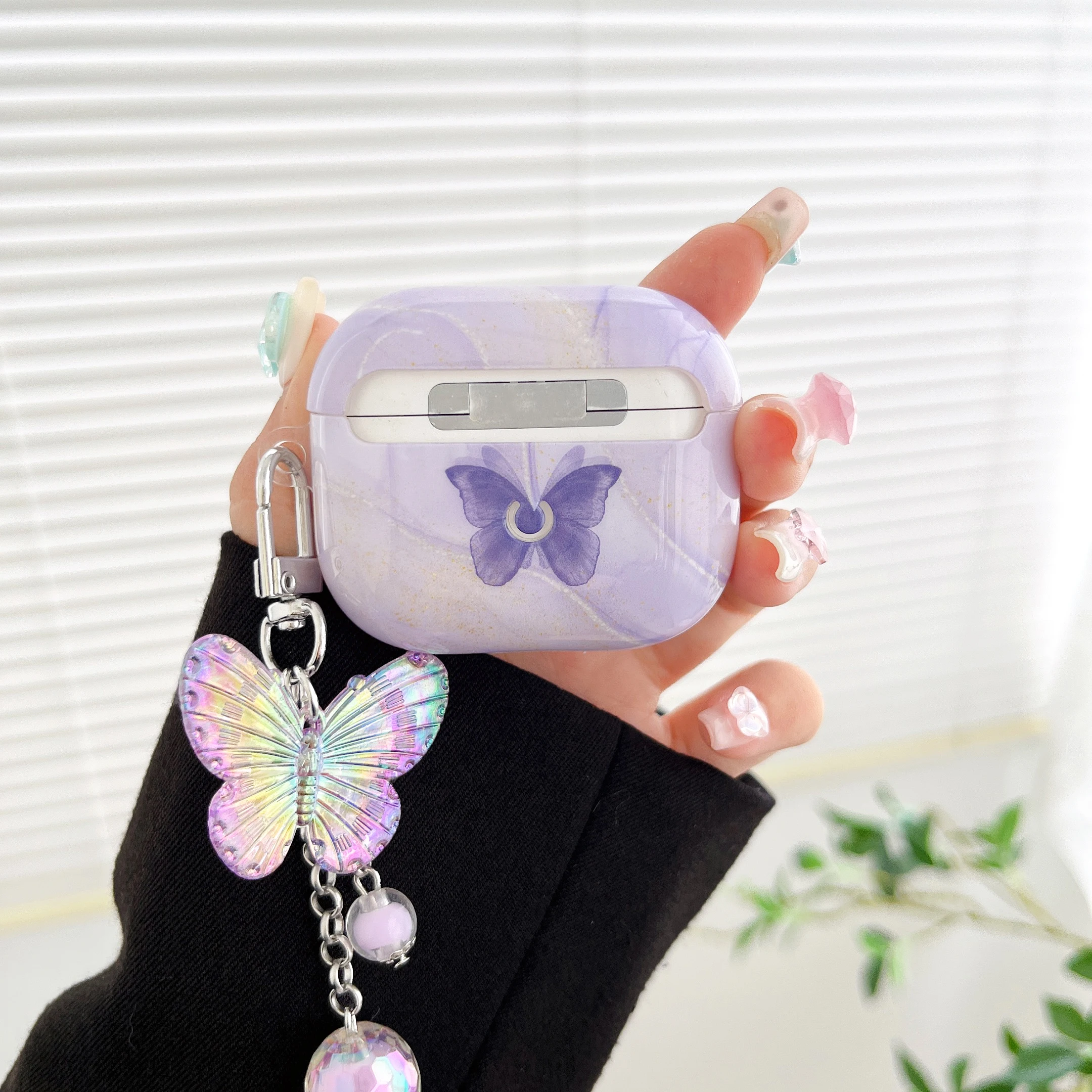 glamorous cute purple butterfly pattern case for the AirPods1/2 AirPods3 AirPods pro and pro2 TPU headphone covers